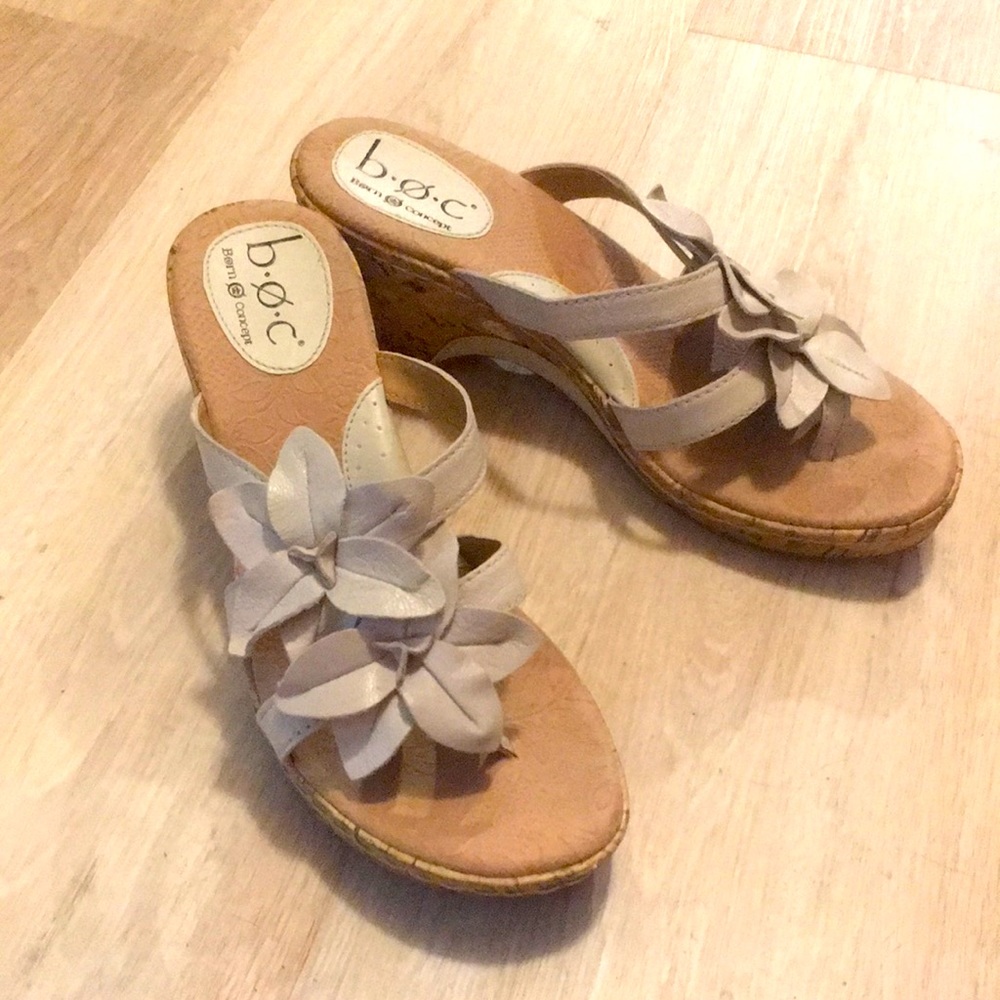 BOC leather flip flop wedge sandals